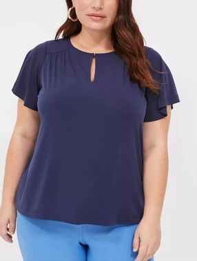 Lane Bryant Flutter Sleeve Keyhole Top #3511